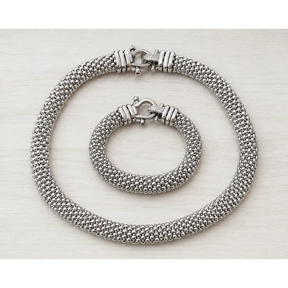 Emma Skye DSMK Stainless Steel Mesh Necklace Bracelet Set Rhinestone 18” 6.5”